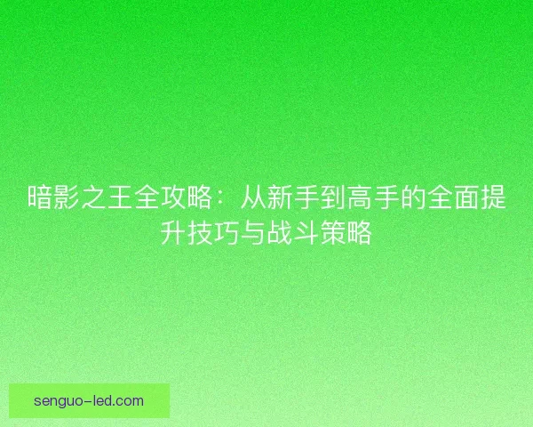 暗影之王全攻略：从新手到高手的全面提升技巧与战斗策略